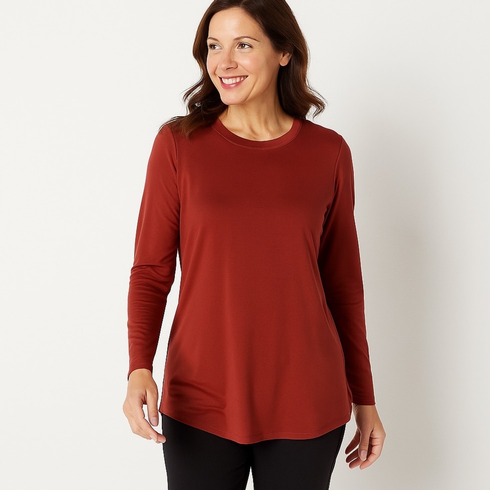 Susan Graver Modern Essentials Long Sleeve Stretch Top Size Medium in Rust